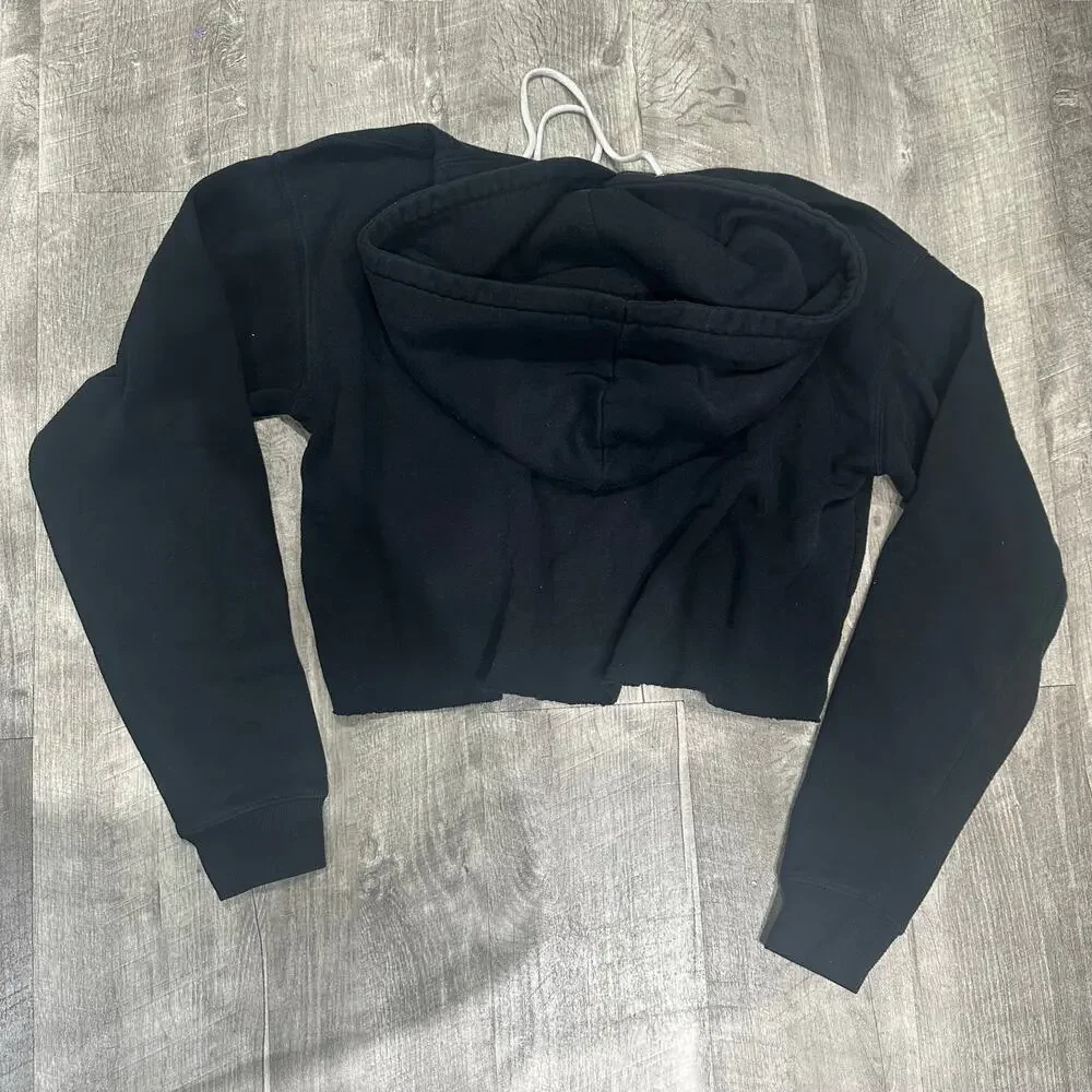 Wild Fable Black Cropped Hoodie Sweatshirt Drawstring Hood Size‎ S - Picture 5 of 5